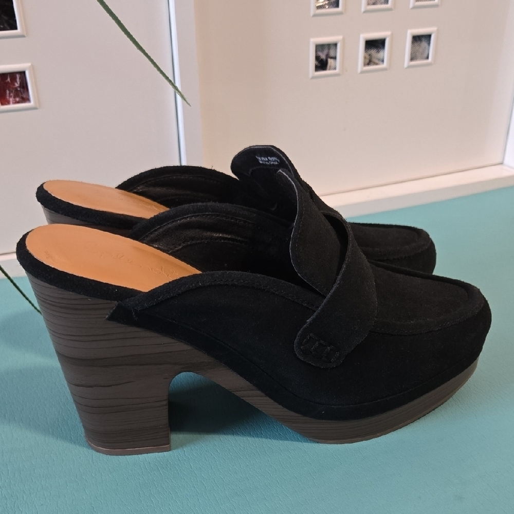 Splendid Vina Black Suede Platform Mules Size 9.5